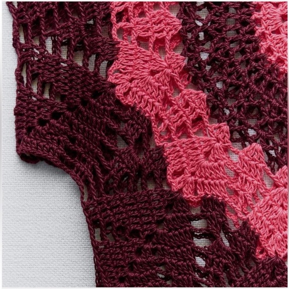 NWOT Zara Burgundy and Pink Crochet Crop Top - Picture 6 of 9
